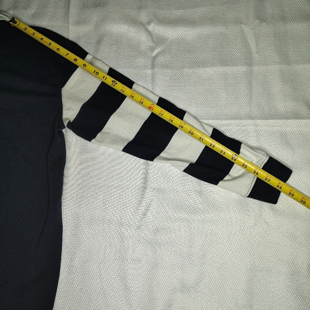Navy and White Striped Long Sleeve ZARA Polo Shirt - Picture 7 of 9